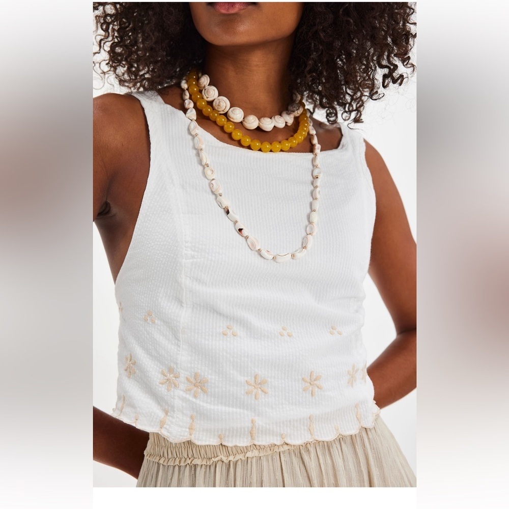 NWOT Free People Kayla Solid Embroidered Cropped Blouse Top